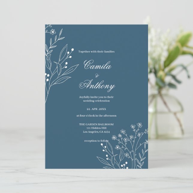 Invitación Boda del Boho floral de la Esquina de la Marina (Anverso de pie)