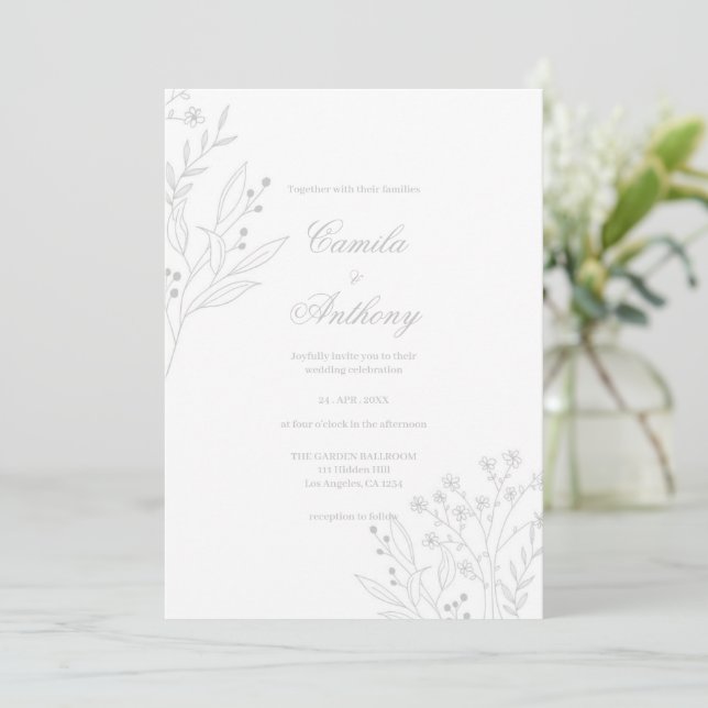 Invitación Boda del Boho floral de Silver Corner (Anverso de pie)