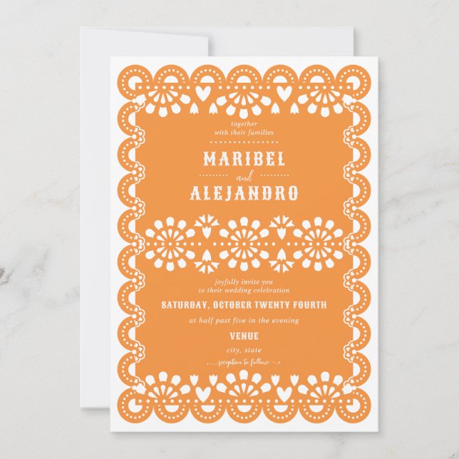 Invitación Boda del Boho floral Papel Picado de México (Anverso)