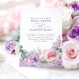 Invitación Boda del Boho floral púrpura y rosa botánico
