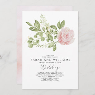 Invitación Boda del Boho floral rosa de luz verde sabio