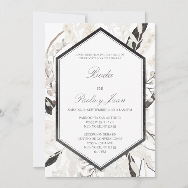 Invitación Boda del boho negro español (Anverso)