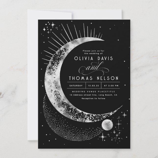 Invitación Boda del Boho Noche Celestial Mística de la Luna S (Anverso)