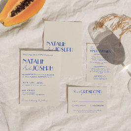 Invitación Boda del Boho Retro Francés Moderno Blue Whimsical