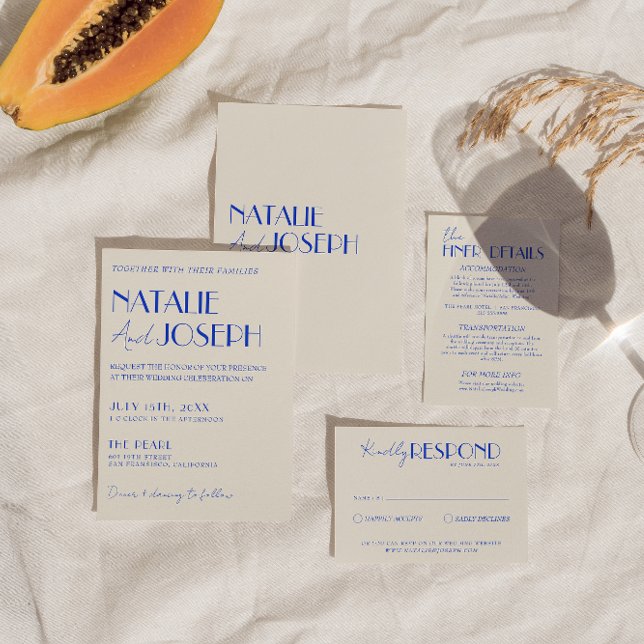 Invitación Boda del Boho Retro Francés Moderno Blue Whimsical (Subido por el creador)