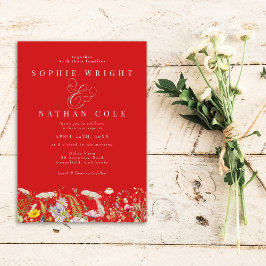 Invitación Boda del Boho Rojo, flor silvestre de primavera