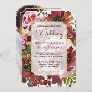 Invitación Boda del Boho Rosa de Oro Borgoña Elegante
