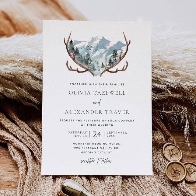 Invitación Boda del Boho Rustic Antlers Mountain (Subido por el creador)