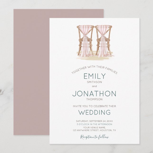 Invitación Boda del Boho Rústico Feliz Pareja Organza (Anverso / Reverso)