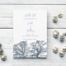 Invitación Boda del Boho tropical de los árboles de fondo azu