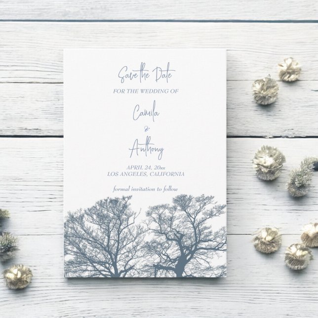 Invitación Boda del Boho tropical de los árboles de fondo azu (Subido por el creador)