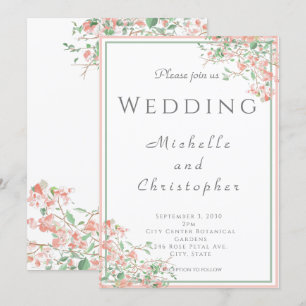 Invitación Boda del Boho verde y rosa botánico