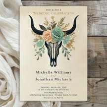 Boda del Boho Western Floral Bull Cow Skull