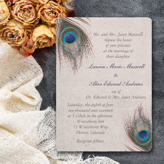 Invitación Boda del borde de la pluma de pavo real