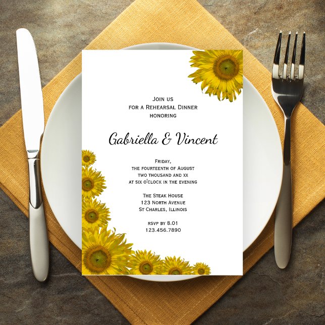 Invitación Boda del borde del girasol amarillo para la cena (Subido por el creador)
