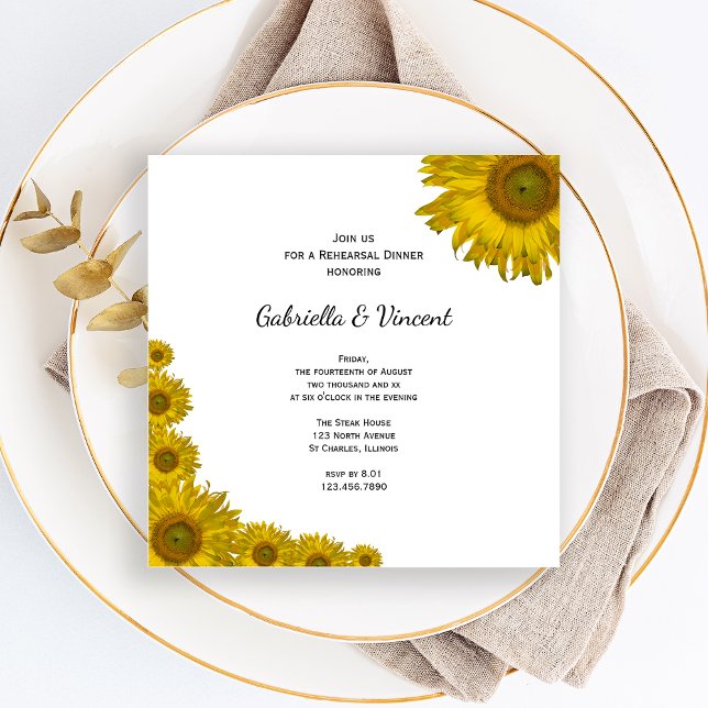 Invitación Boda del borde del girasol amarillo para la cena (Subido por el creador)