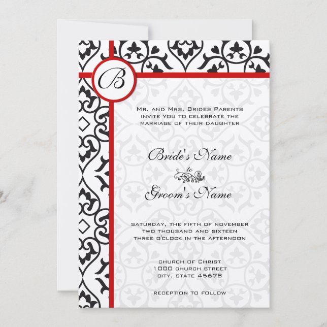 Invitación Boda del borde lateral del dique rojo del corazón  (Anverso)