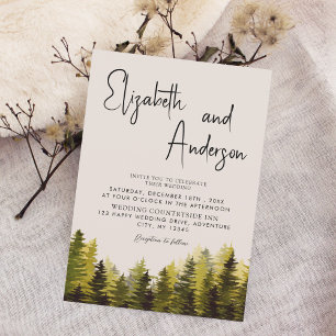 Invitación Boda del bosque acuático de pinos rústicos
