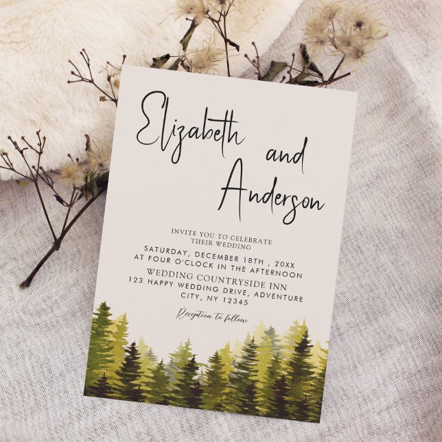 Invitación Boda del bosque acuático de pinos rústicos (Subido por el creador)