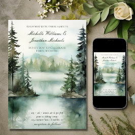 Invitación Boda del Bosque Acuático Rústico de Montaña