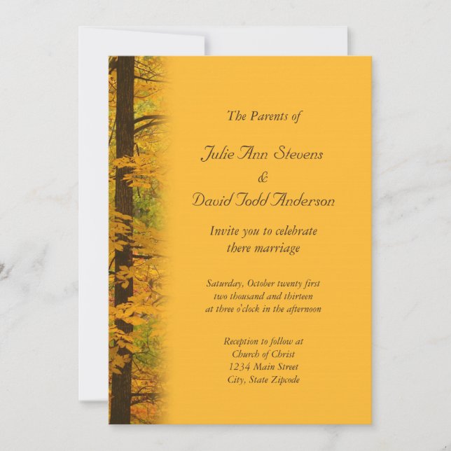 Invitación Boda del bosque amarillo otoñal (Anverso)