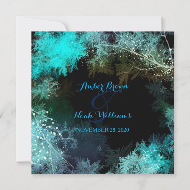 Invitación Boda del bosque de la noche azul turquesa (Anverso)