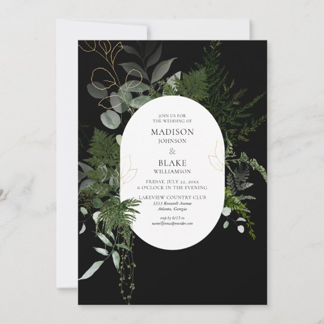 Invitación Boda del bosque de la vegetación negra (Anverso)