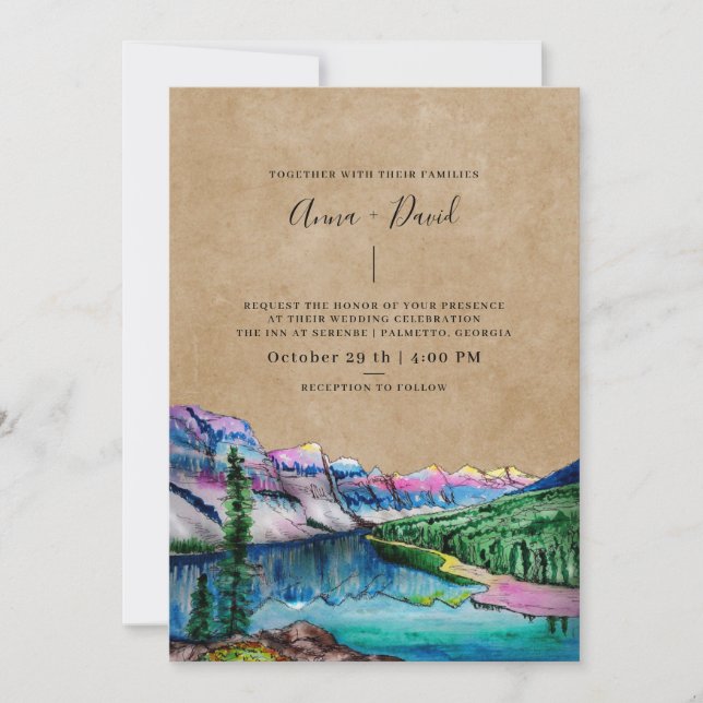 Invitación Boda del Bosque de Montaña de Papel Marrón Rústico (Anverso)