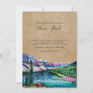 Invitación Boda del Bosque de Montaña de Papel Marrón Rústico