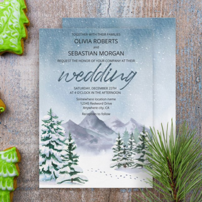 Invitación Boda del Bosque de Montaña Snowy de Invierno (Subido por el creador)