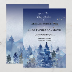 Invitación Boda del bosque de pino azul oxidado