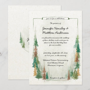 Invitación Boda del bosque de pinos de color acuático ruso