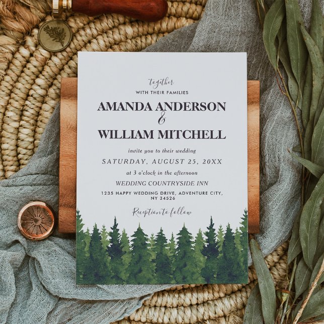 Invitación Boda del bosque de pinos verdes (Subido por el creador)