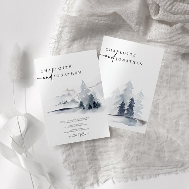 Invitación Boda del bosque elegante y azul turbio (Subido por el creador)