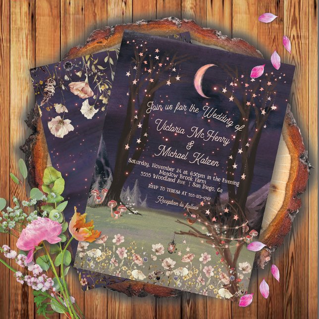 Invitación Boda del bosque floral encantado de la luna (Subido por el creador)