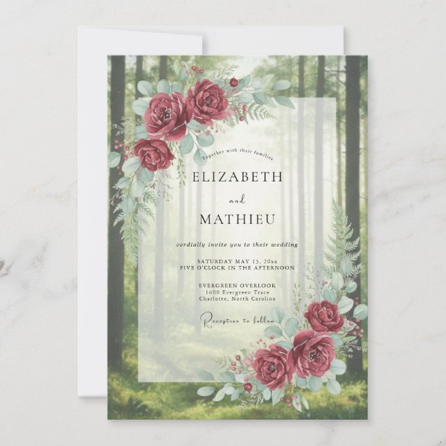 Invitación Boda del Bosque Frondoso Escarlata (Anverso)