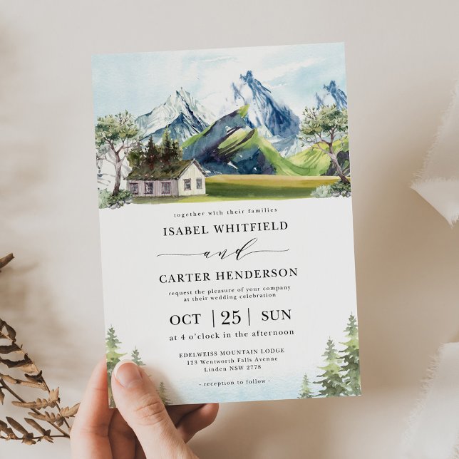Invitación Boda del bosque Watercolor Mountain Boho (Subido por el creador)