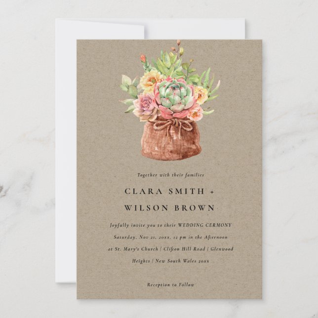 Invitación Boda DEL BUNCH DE CACTI DE KRAFT DESERT SUCCULENT  (Anverso)