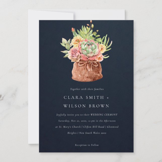 Invitación Boda DEL BUNCH DE CACTI DE NAVY DESERT SUCCULENT (Anverso)