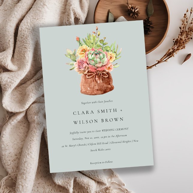 INVITACIÓN BODA DEL BUNCH DE CACTI, SUCULENTE DE DESIERTO GRI (Subido por el creador)