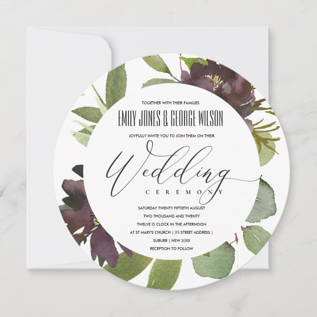 INVITACIÓN BODA DEL BUNQUE DE SALA VERDE VIBRANTE MAROON MARO (Anverso)