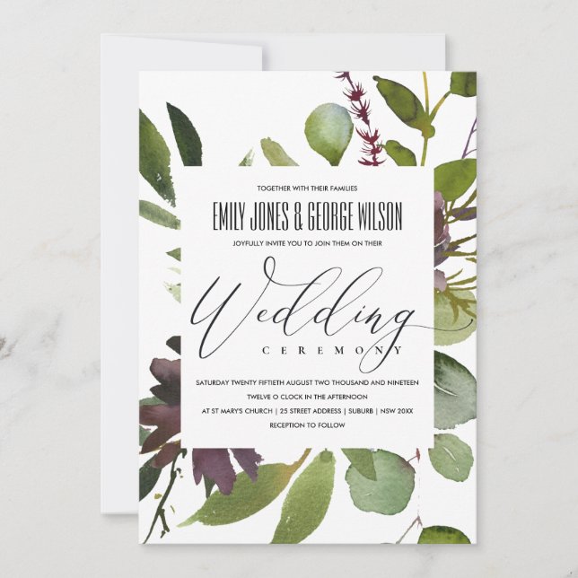 INVITACIÓN BODA DEL BUNQUE DE SALA VERDE VIBRANTE MAROON MARO (Anverso)