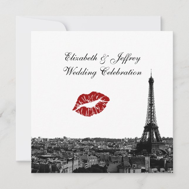 Invitación Boda del BW número 1 de París Francia Skyline Kiss (Anverso)