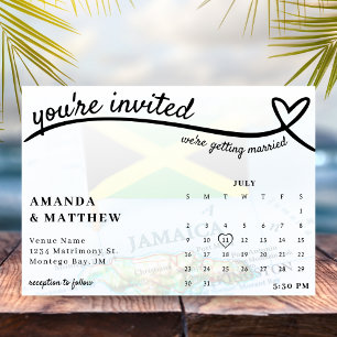 Invitación Boda del calendario del corazón de la bandera jama
