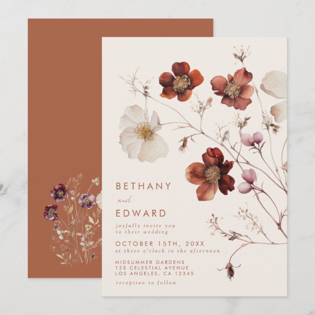 Invitación Boda del campo de flor silvestre otoño (Anverso / Reverso)