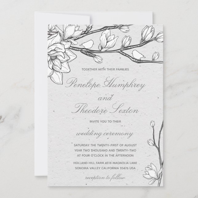 Invitación Boda del canto de Aves de Magnolia Blanca (Anverso)