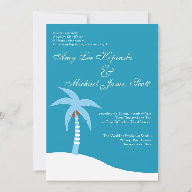 INVITACIÓN BODA DEL CARIBE AZUL DEL DESTINO DE PALMTREE (Anverso)