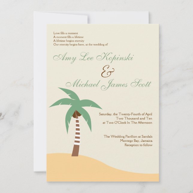INVITACIÓN BODA DEL CARIBE VERDE DEL DESTINO DE PALMTREE (Anverso)