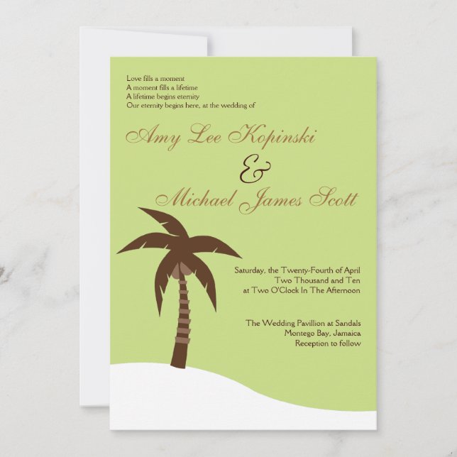 INVITACIÓN BODA DEL CARIBE VERDE DEL DESTINO DE PALMTREE (Anverso)