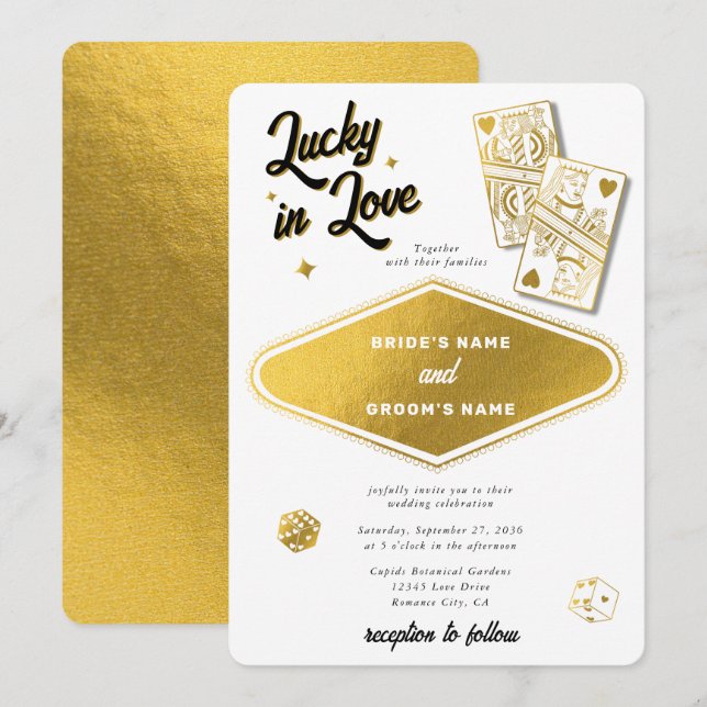 Invitación Boda del Casino de Destino de Las Vegas tiene suer (Anverso / Reverso)